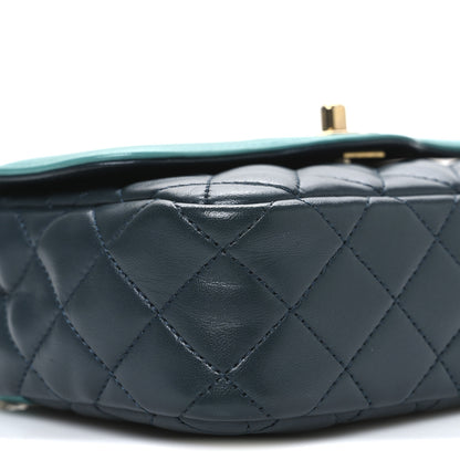 Chanel Lambskin Quilted Two Tone Day Flap Navy Turquoise 9 of 10