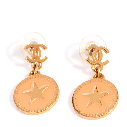 Chanel Enamel CC Star Drop Earrings Gold Peach 1 of 5