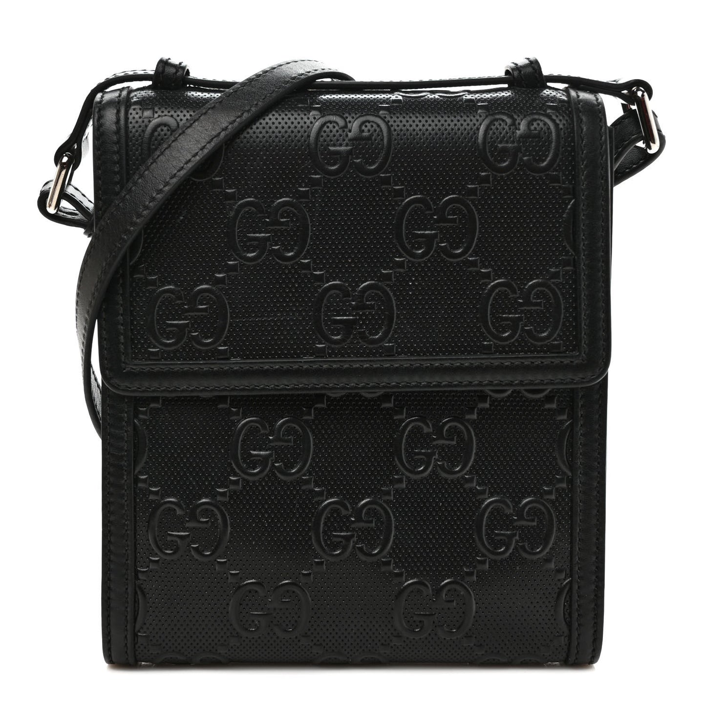 Calfskin GG Tennis Embossed Messenger Bag Black