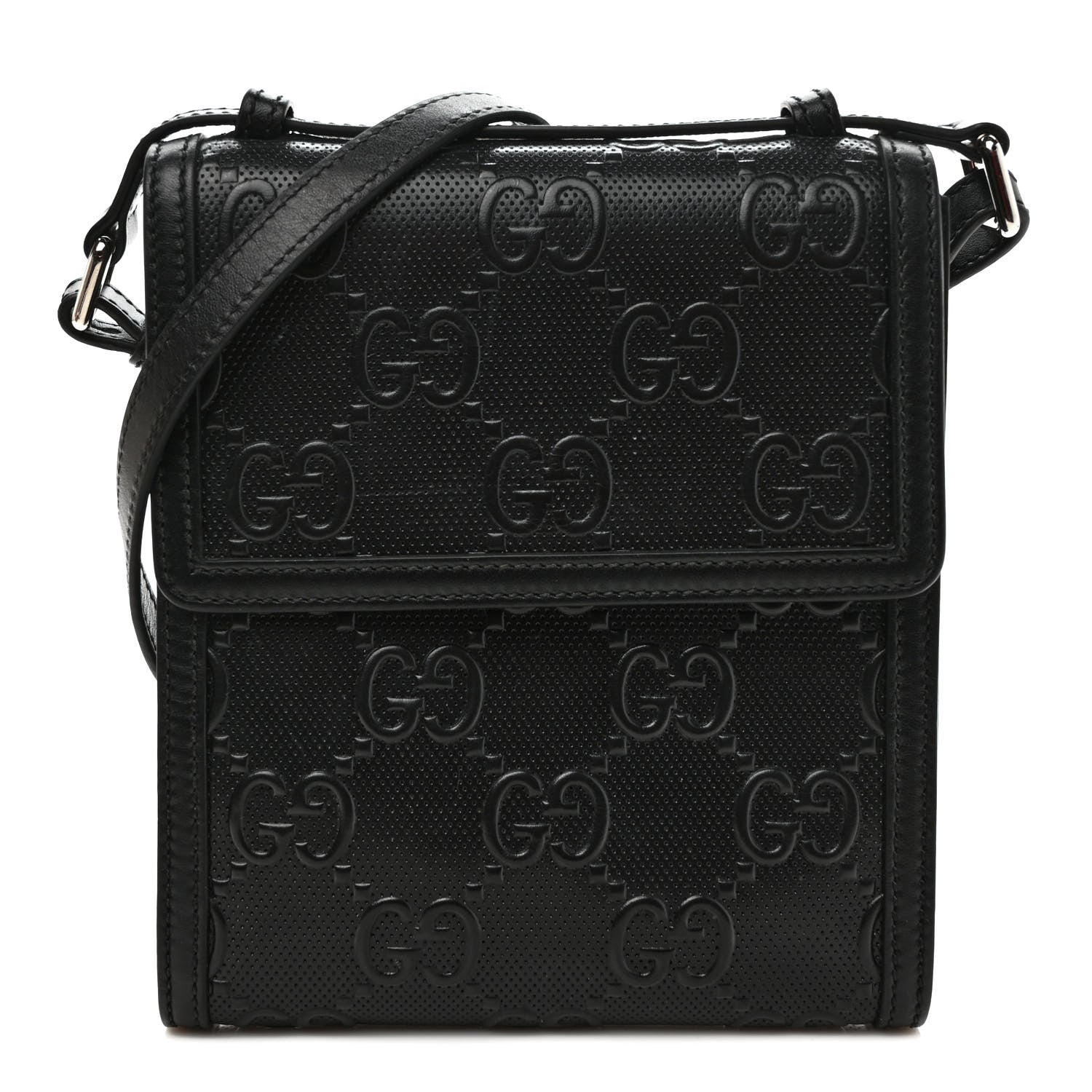 Gucci Calfskin GG Tennis Embossed Messenger Bag Black 1 of 8