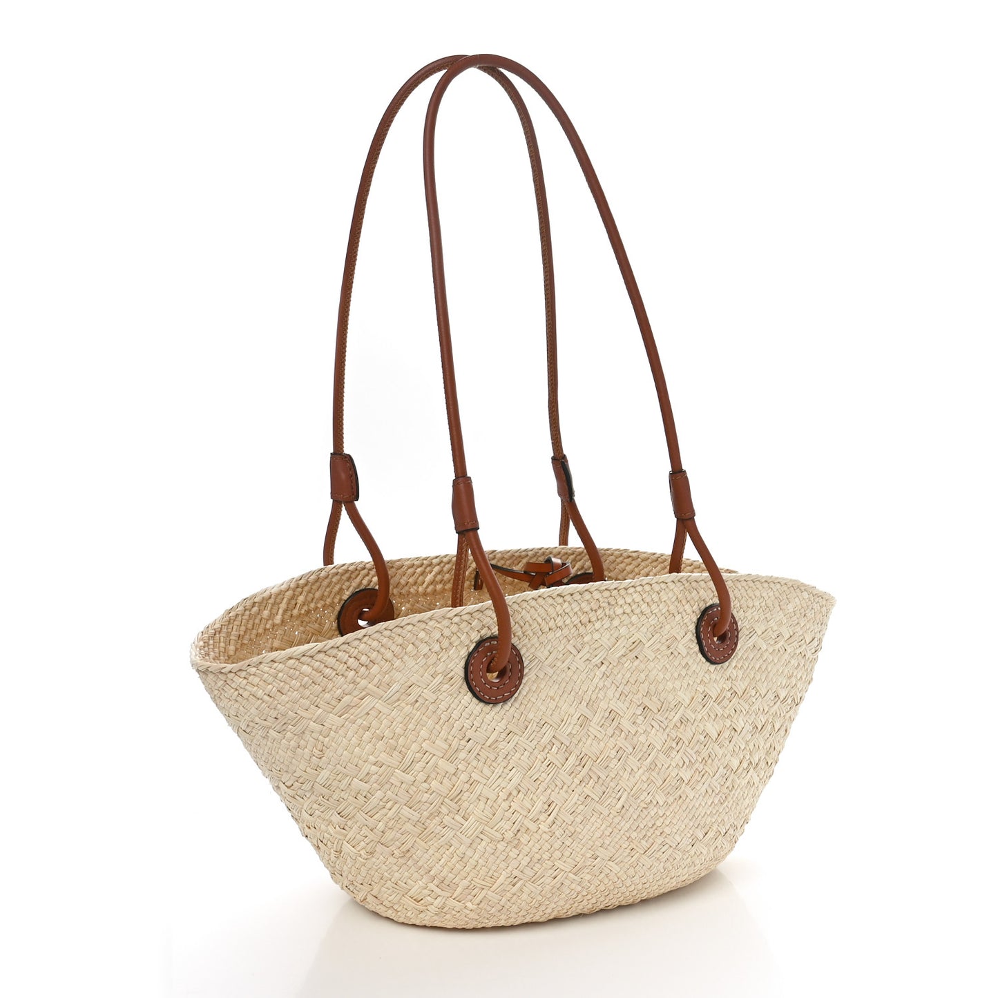 Calfskin Raffia Paulas Ibiza Small Anagram Basket Tote Bag Natural Tan