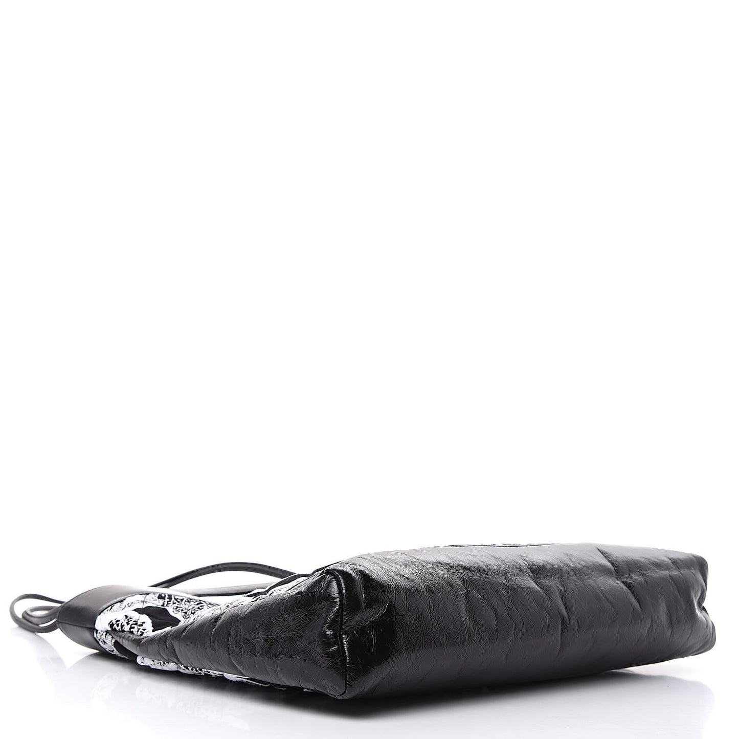Patent Calfskin Canvas Printed Medium 31 Shopping Bag Black