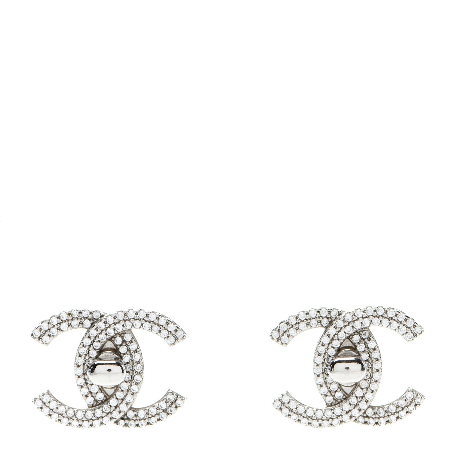 Chanel Crystal CC Turnlock Earrings Silver 1 of 4