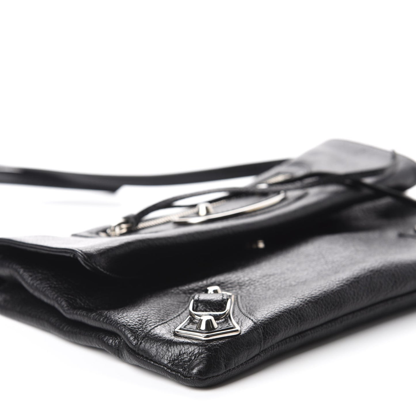 Chevre Silver Metallic Edge Hardware Envelope Clutch Black