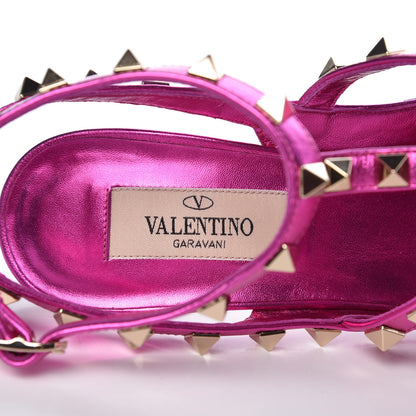Valentino Garavani Sequin Metallic Nappa Liquid Metal Rockstud Ankle Strap Pumps 37 Pink Orchid 7 of 7