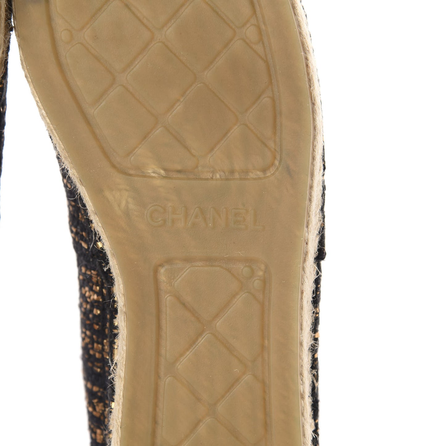 Metallic Tweed Grosgrain CC Espadrilles 40 Black Gold