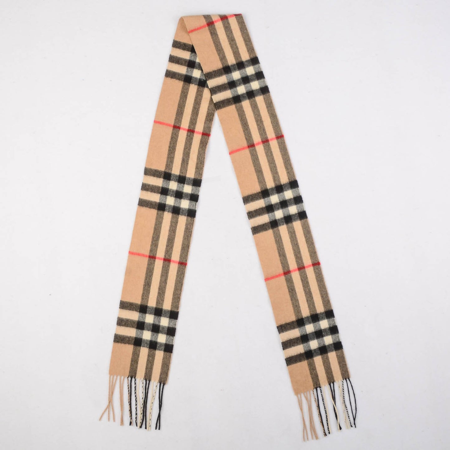 Cashmere Giant Check Skinny Scarf Camel