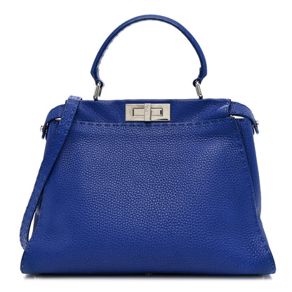 Fendi Cuoio Romano Selleria Bi-Color Medium Peekaboo Iconic Satchel Blue Neon Latte 1 of 14