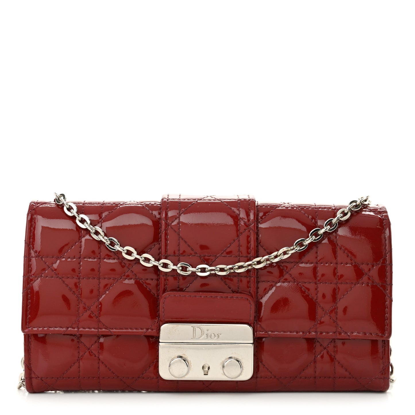 Patent Cannage Miss Dior Chain Wallet Red