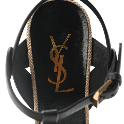 Saint Laurent Calfskin Canvas Tribute 75 Platform Sandals 36 Black 7 of 8