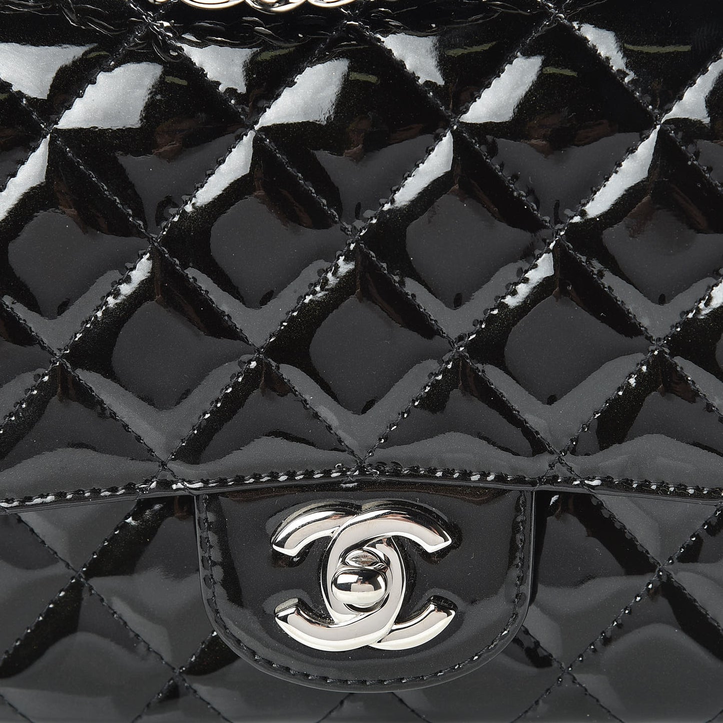 Patent Calfskin Sparkle Quilted Mini Square Flap Black