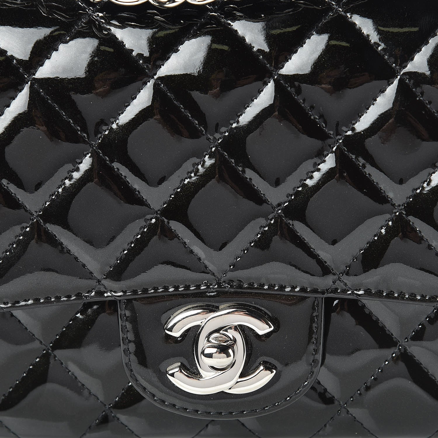 Chanel Patent Calfskin Sparkle Quilted Mini Square Flap Black 8 of 12