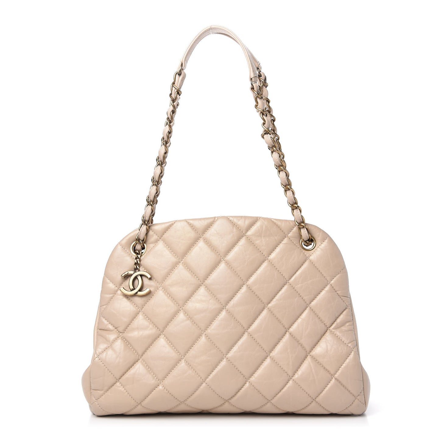Aged Calfskin Large Just Mademoiselle Bowling Bag Beige
