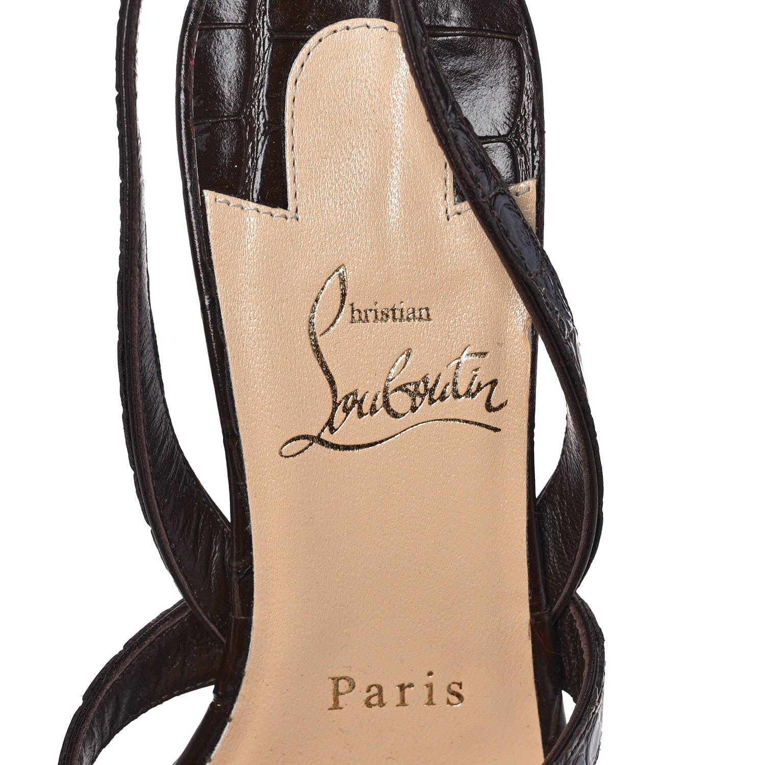 Christian Louboutin Calfskin Crocodile Embossed Taralita 85 Thong Sandals 37.5 Brown 7 of 8