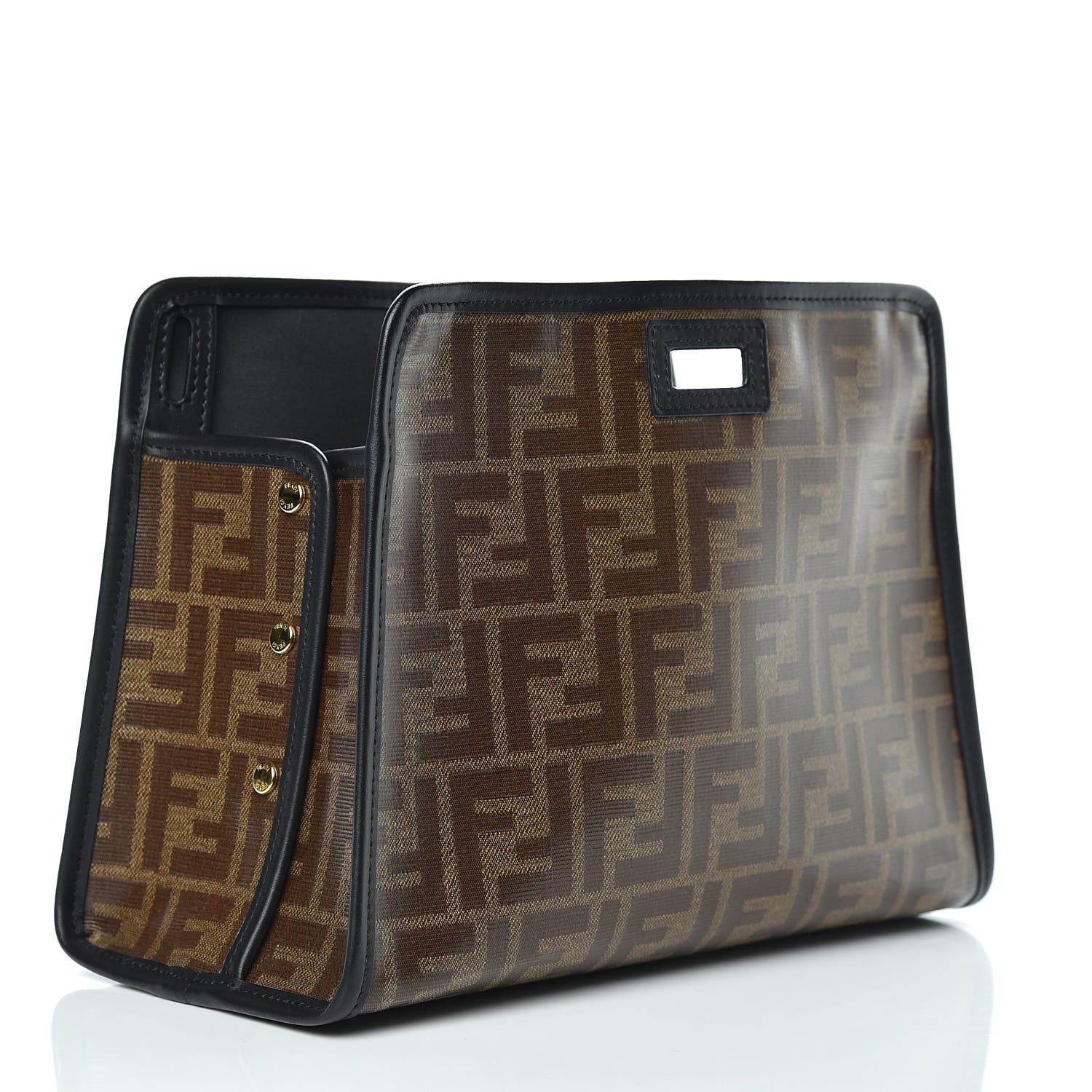 Fendi Glazed Fabric Vitello Century FF 1974 Stamp Patch Mini Peekaboo Defender Cover Mogano Panna Black 3 of 9