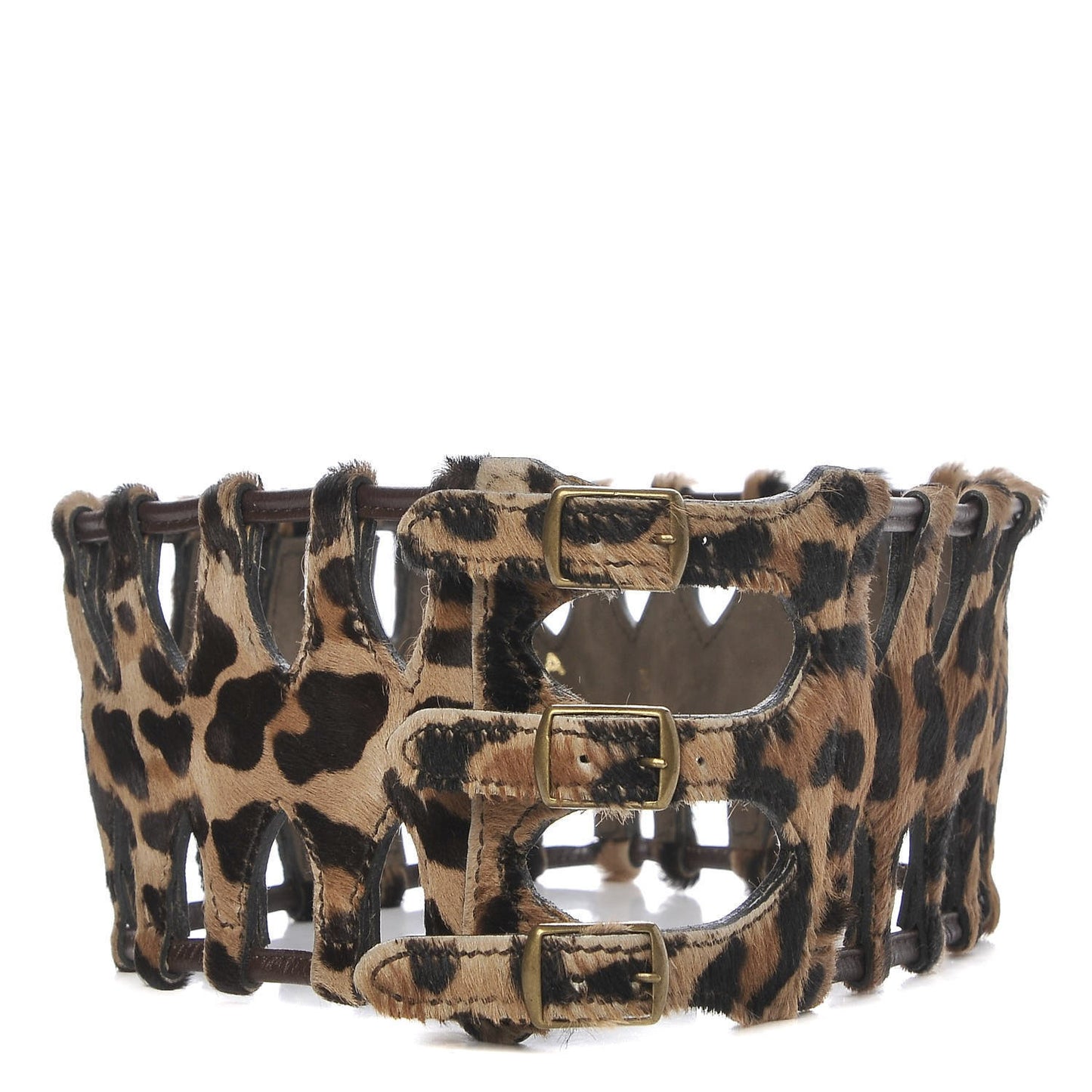 Pony Hair Triple Buckle Belt 75 Leopard