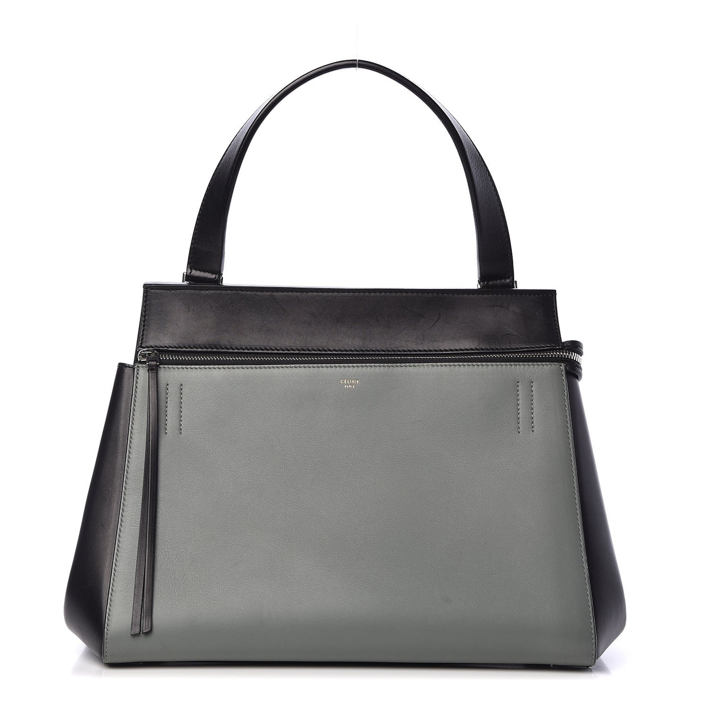 Smooth Calfskin Large Bi-Color Edge Shoulder Bag Almond