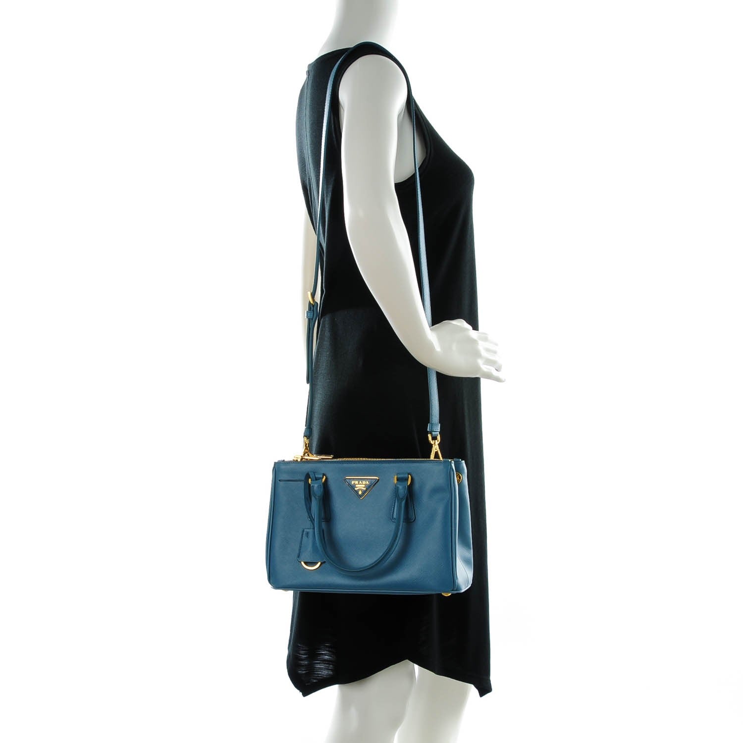 Prada Saffiano Galleria Mini Double Zip Tote Aviazione 2 of 8