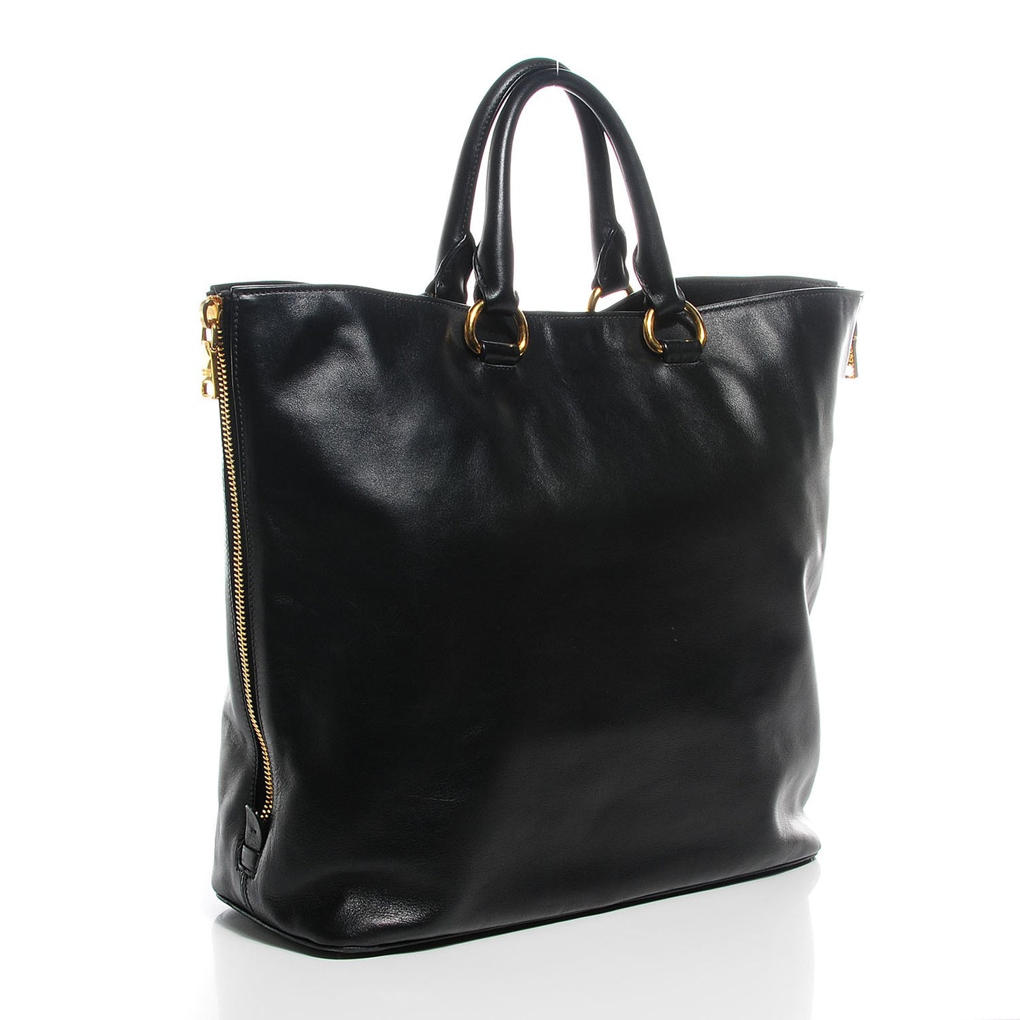 Soft Calf Side Zip Tote Nero Black