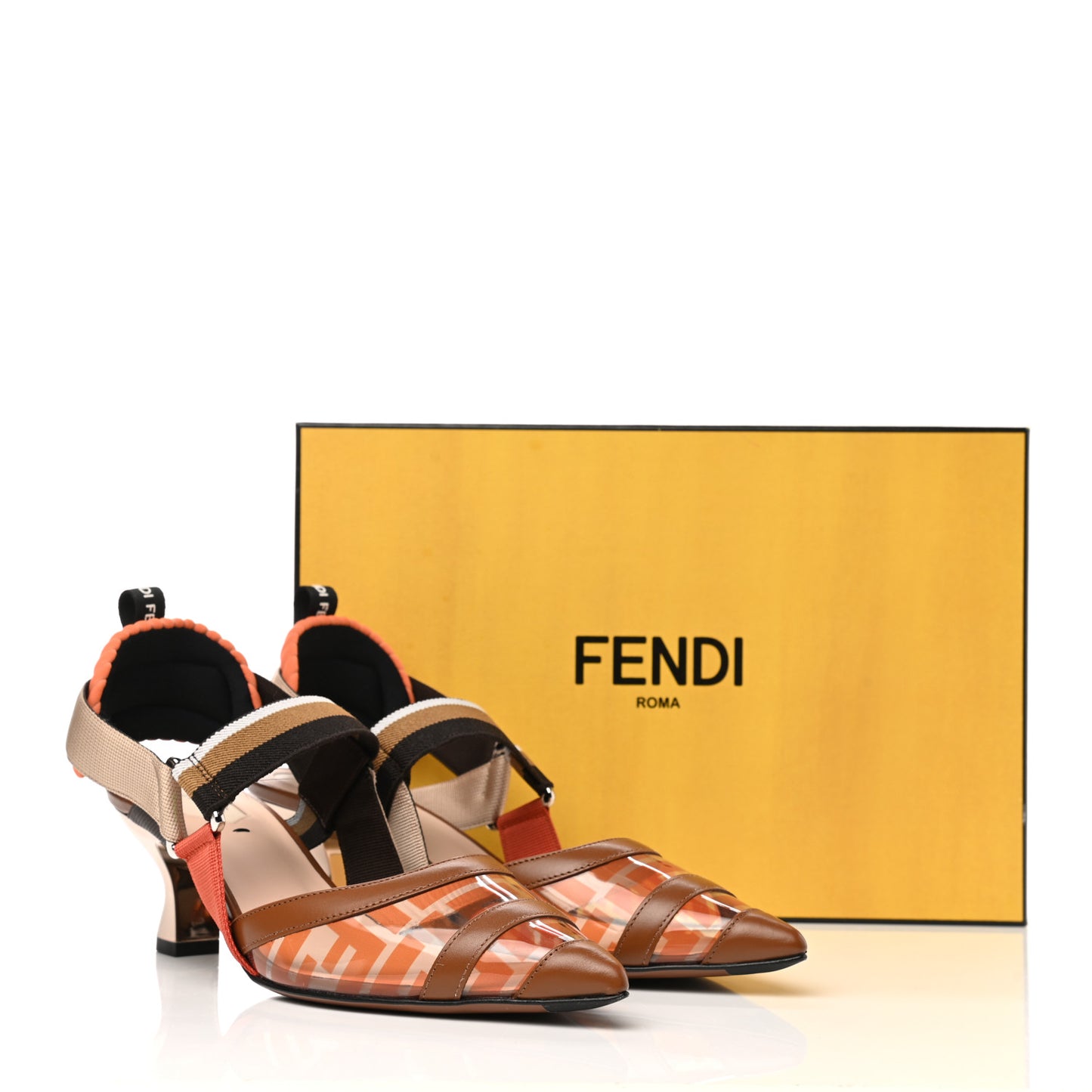 PVC Vitello FF Colibri 55mm Slingback Pumps 38 Transparent Aranciata Cuoio Avana
