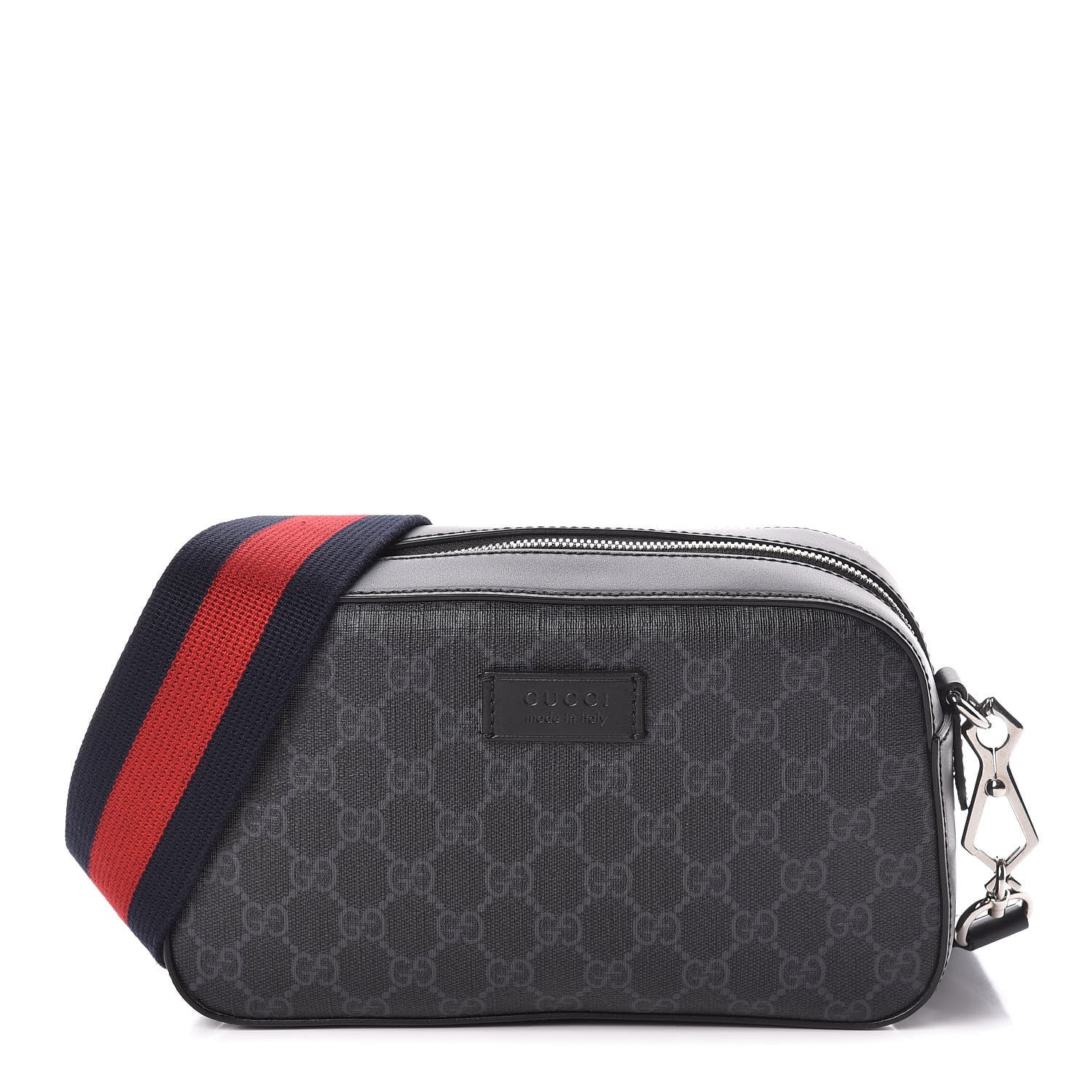 Gucci GG Supreme Monogram Web Shoulder Bag Black Grey 1 of 10