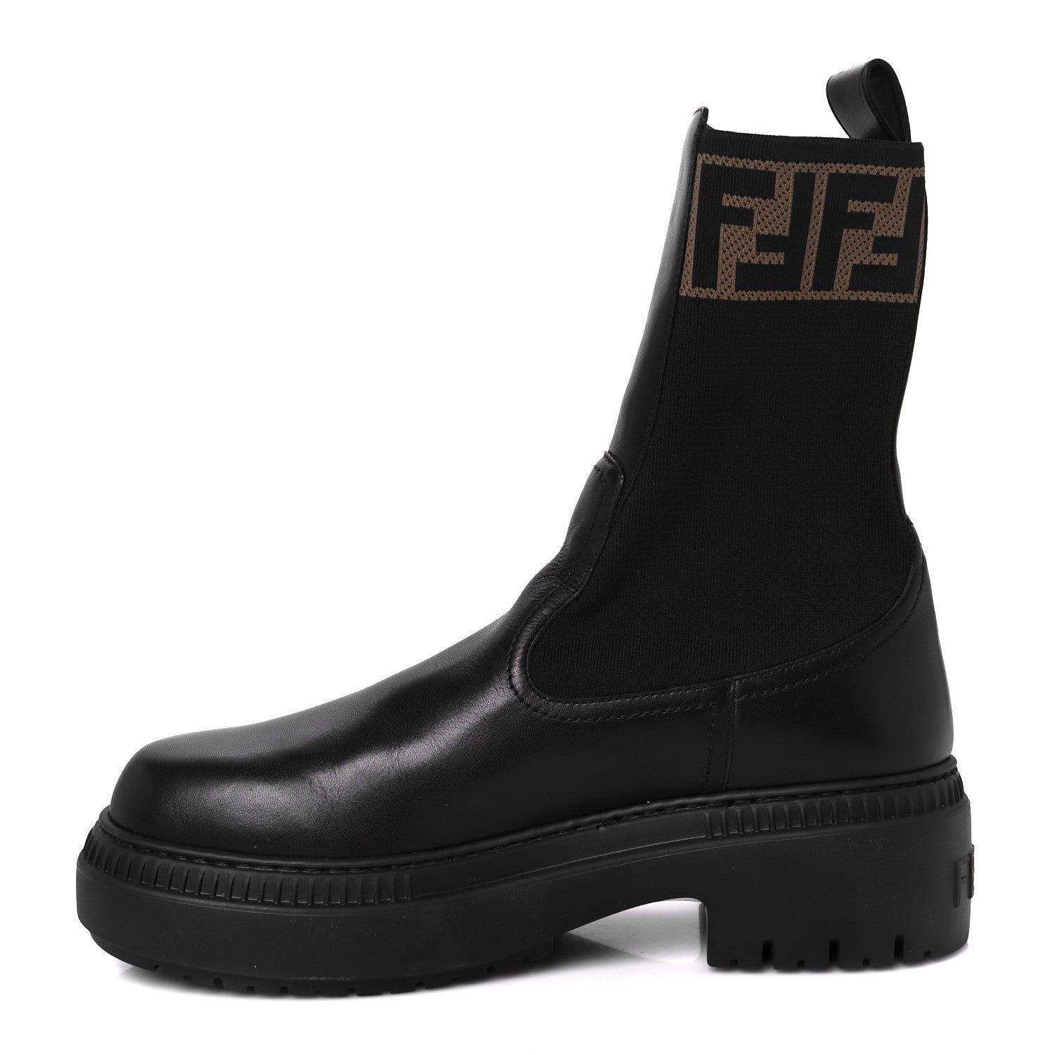 Fendi Fabric Jacquard FF Calfskin Domino Chelsea Boots 40 Black Tobacco 1 of 9