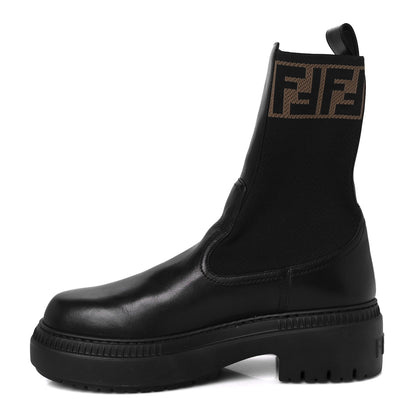 Fendi Fabric Jacquard FF Calfskin Domino Chelsea Boots 40 Black Tobacco 1 of 9