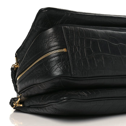 Celine Crocodile Embossed Calfskin Small Triptyque Satchel Black 10 of 11