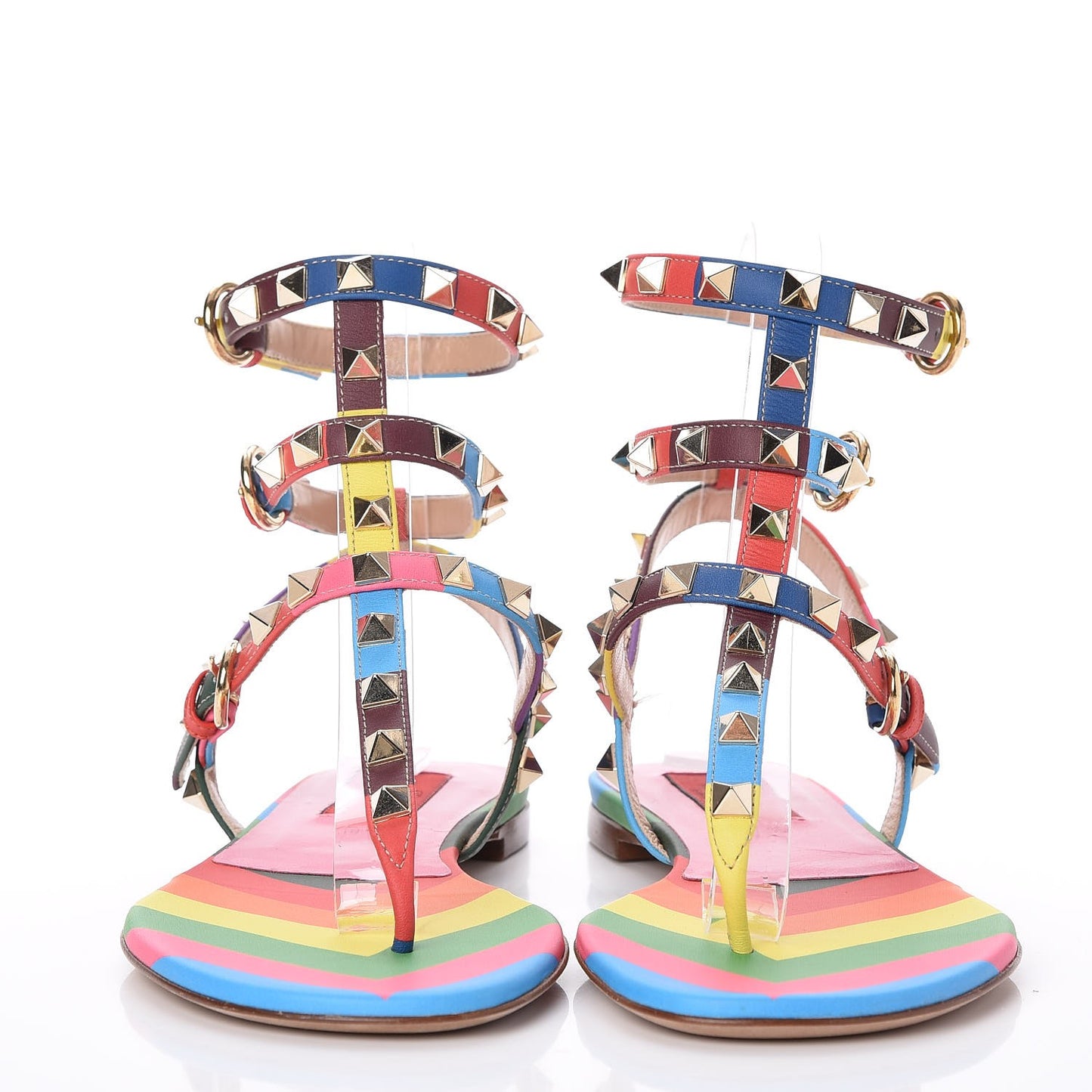 Calfskin 1973 Rockstud Ankle Wrap Flat Thong Sandals 36.5 Multicolor
