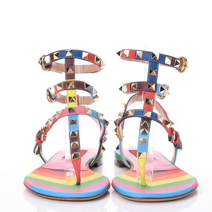 Valentino Garavani Calfskin 1973 Rockstud Ankle Wrap Flat Thong Sandals 36.5 Multicolor 2 of 7
