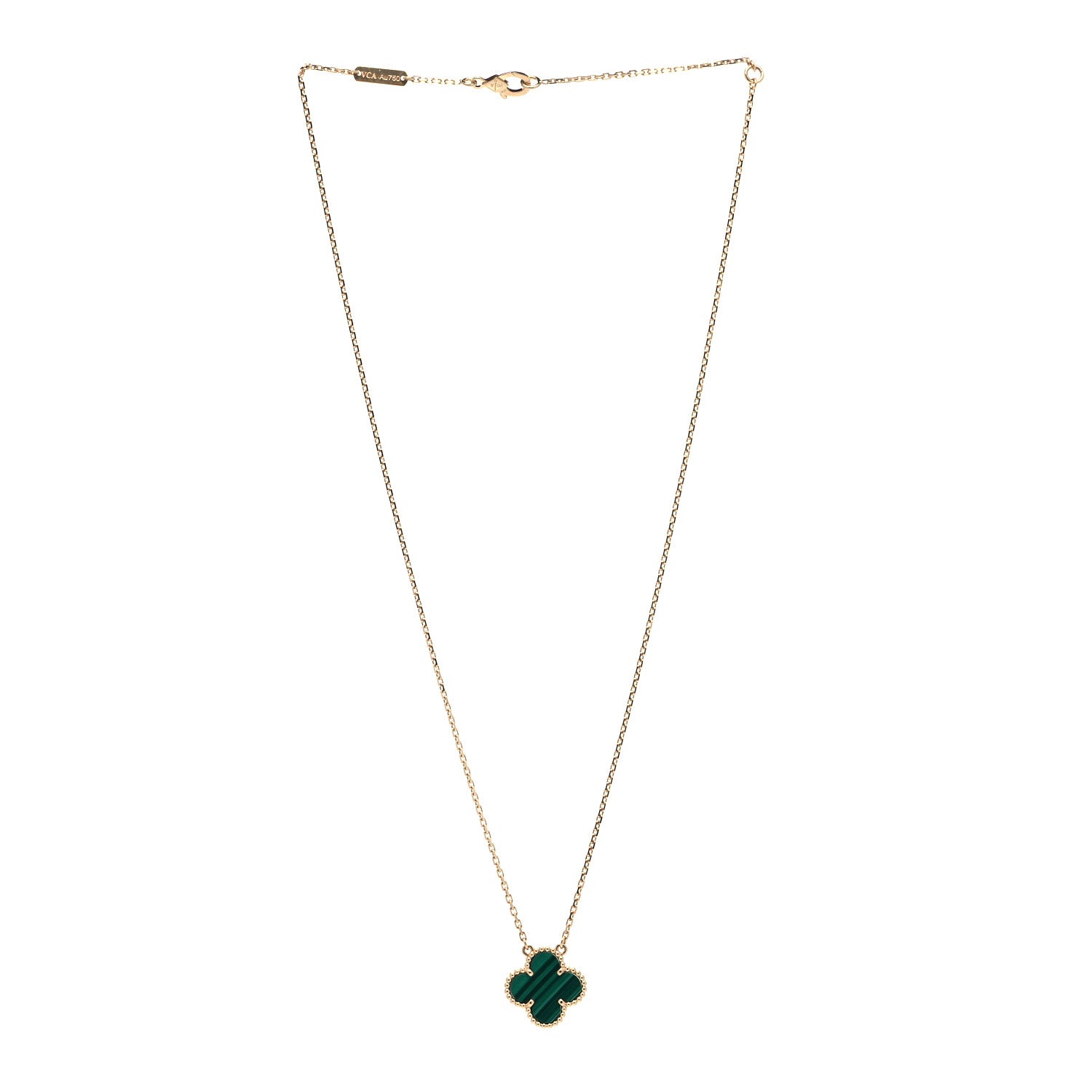 Van Cleef & Arpels 18K Yellow Gold Malachite Vintage Alhambra Pendant Necklace 2 of 6