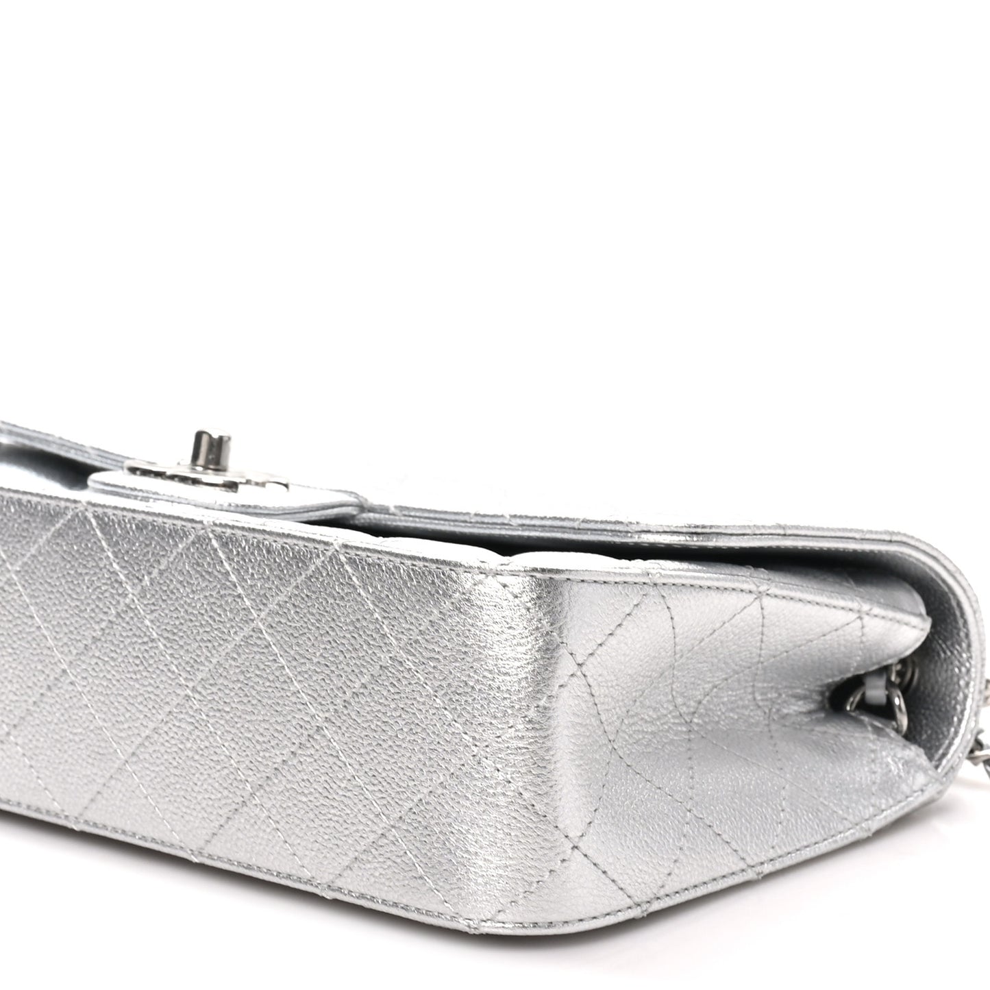 Metallic Caviar Quilted Medium CC Slide Flap Silver
