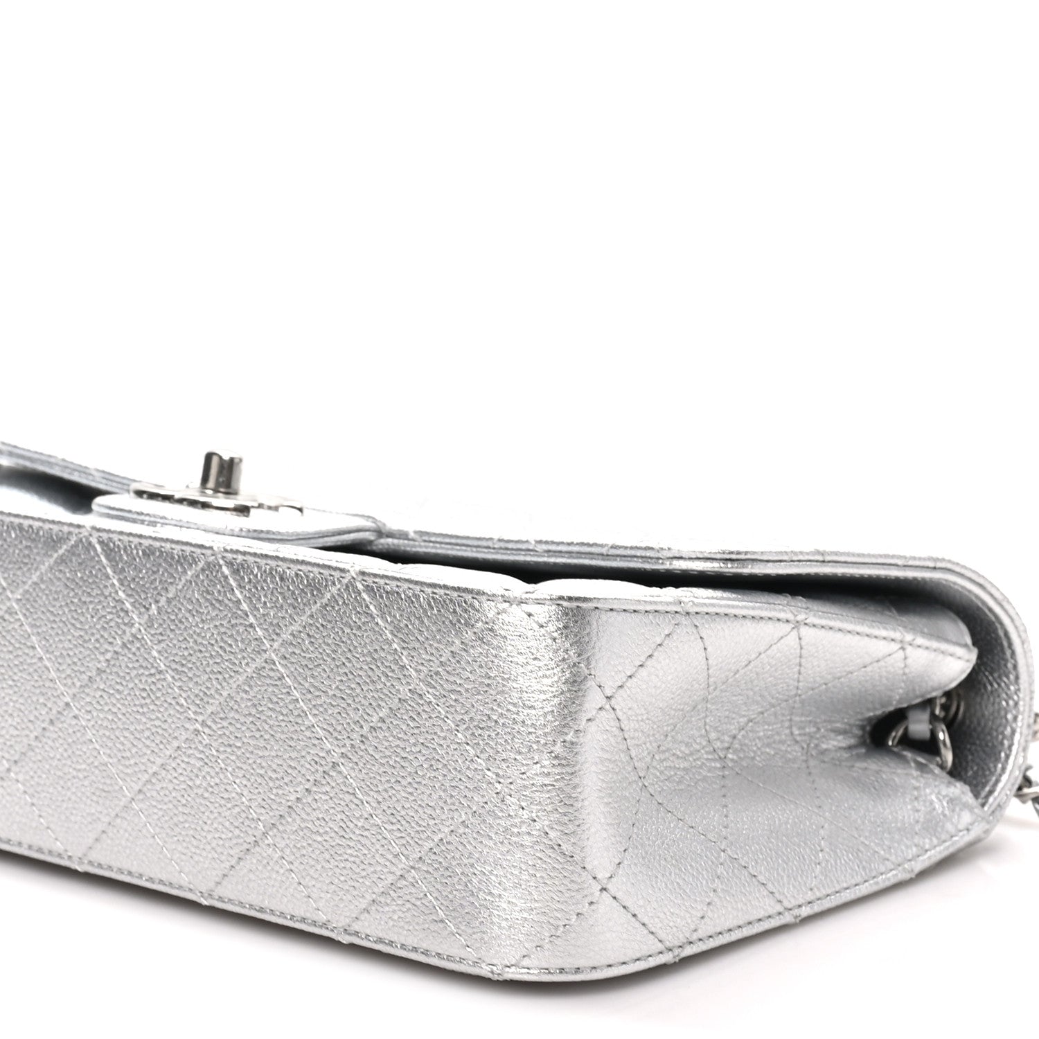 Chanel Metallic Caviar Quilted Medium CC Slide Flap Silver 9 of 10