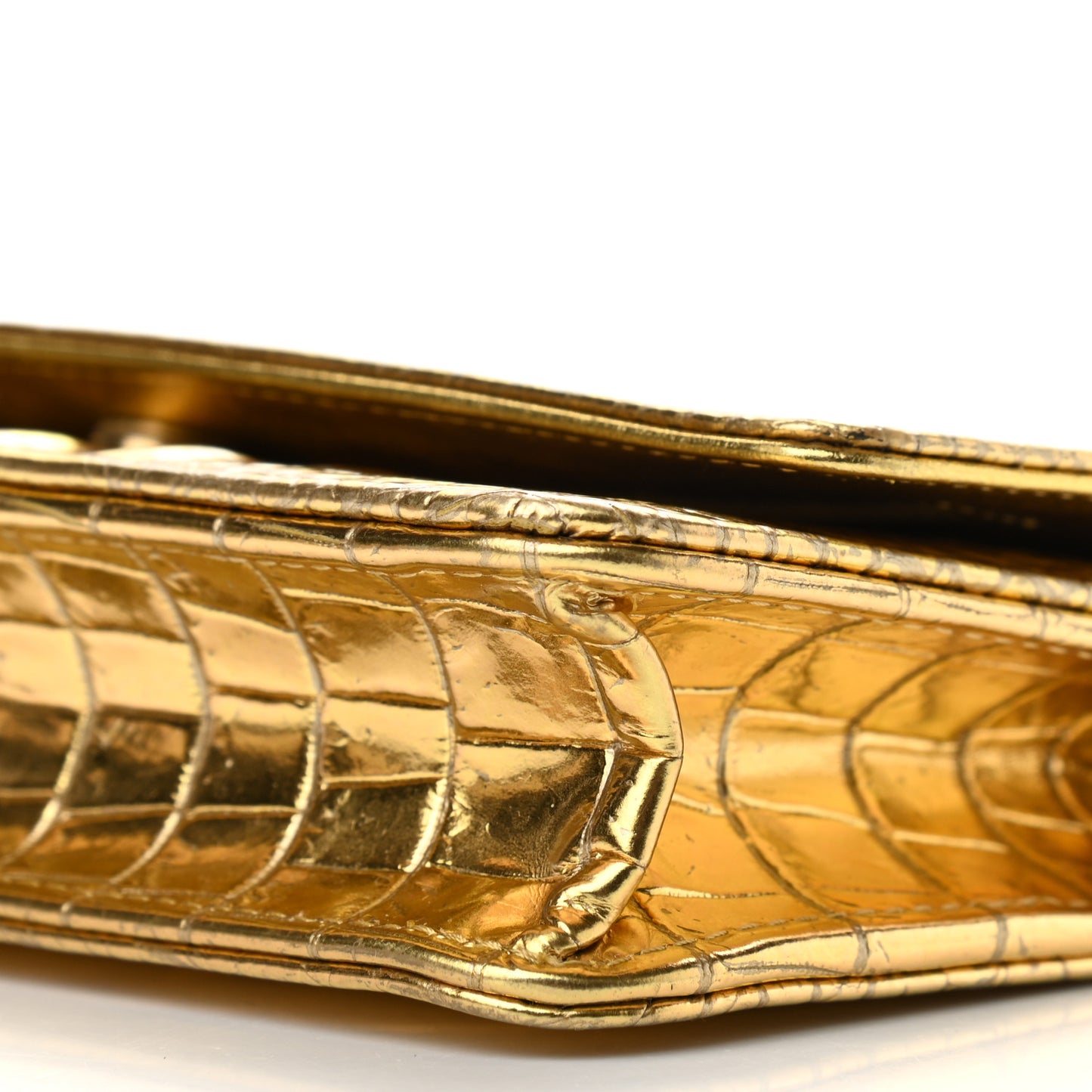 Metallic Calfskin Crocodile Embossed Cocodile Wallet On Chain WOC Gold