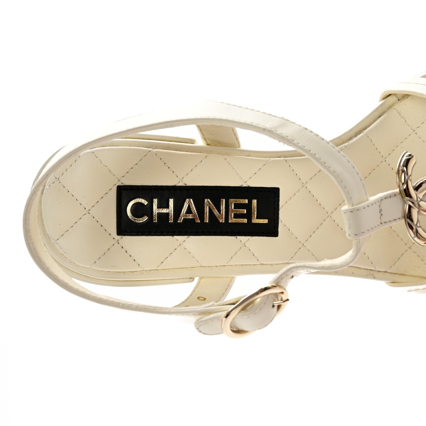 Lambskin CC Logo Thong Sandals 37.5 White