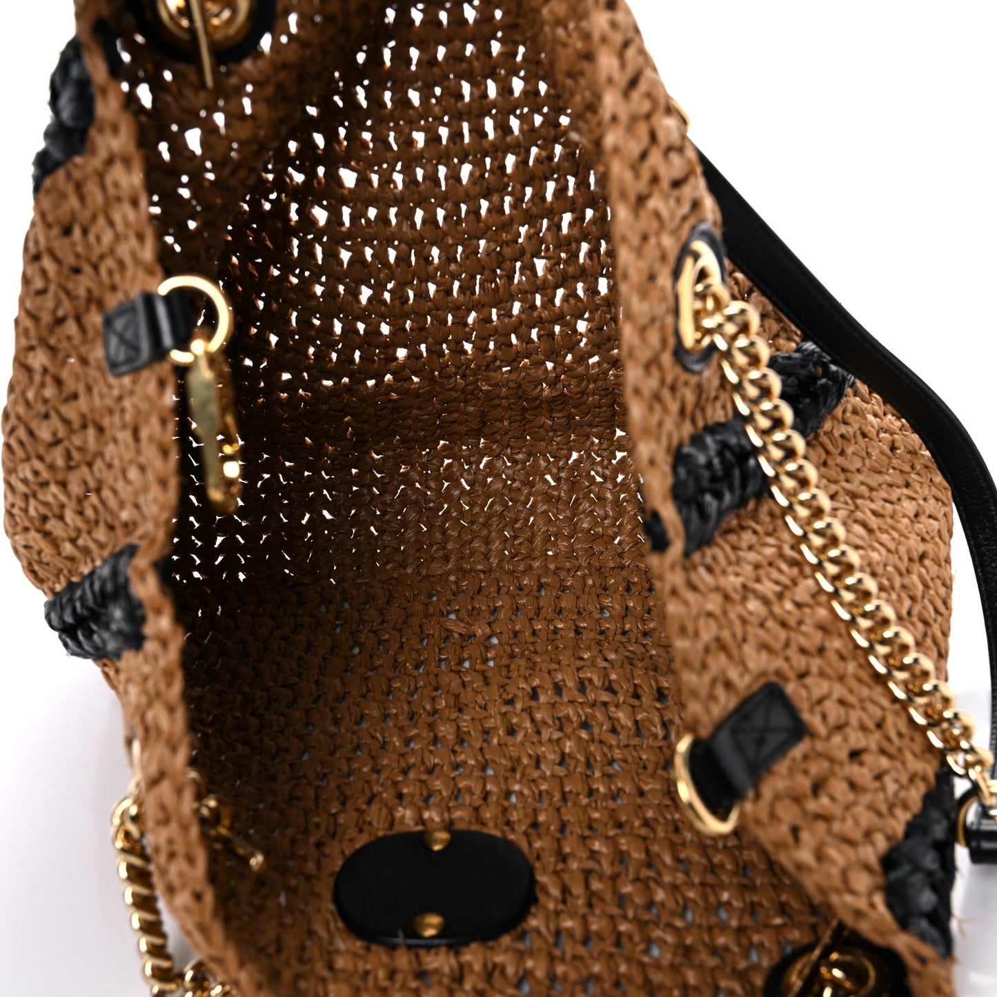Raffia Effect Medium GG Marmont Shoulder Tote Bag Natural Black