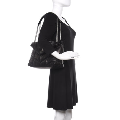 Saint Laurent Lambskin Quilted Medium Loulou Puffer Monogram Chain Satchel Black 2 of 11
