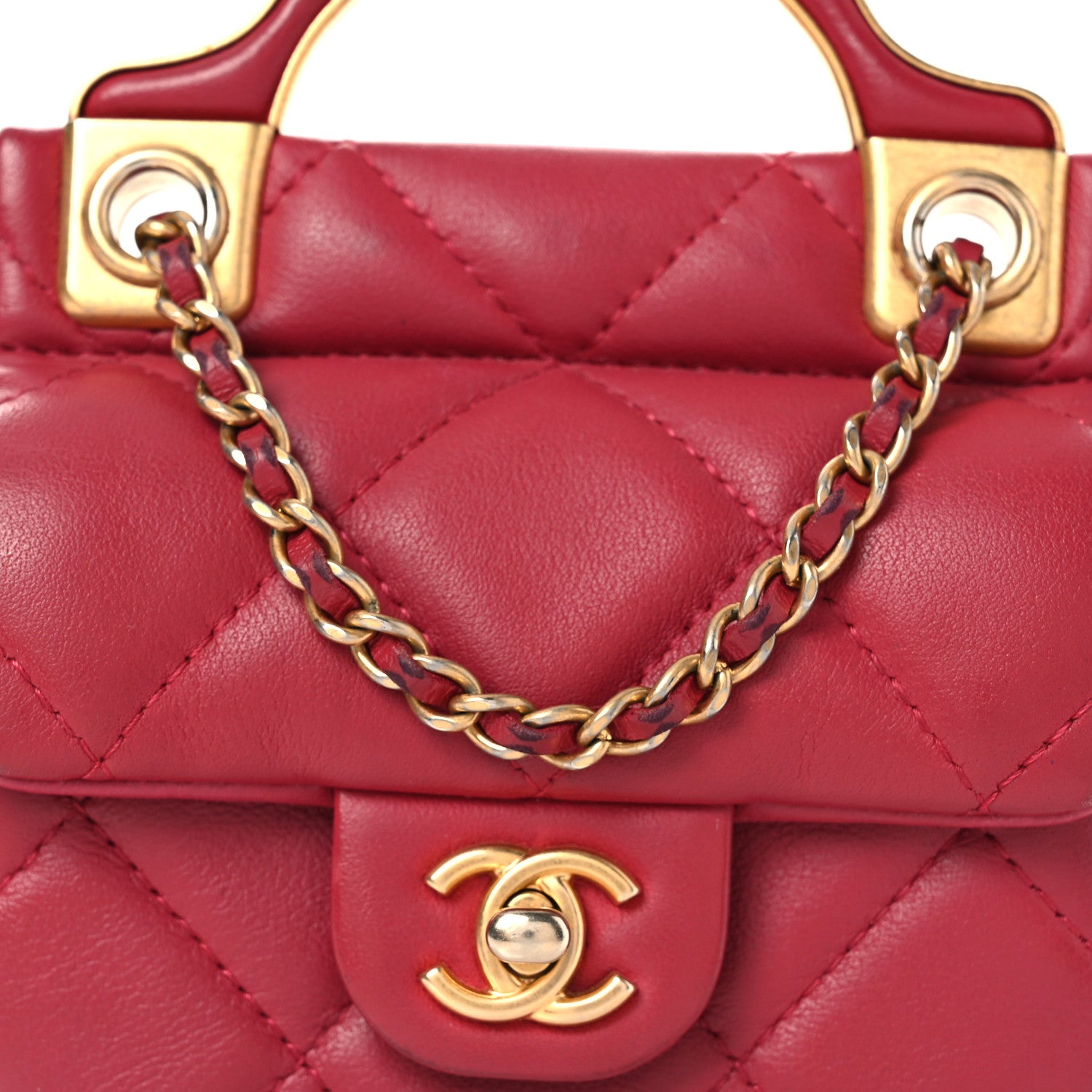 Chanel Calfskin Quilted Lady Handle Flap Card Holder With Chain Dark Pink 8 of 14