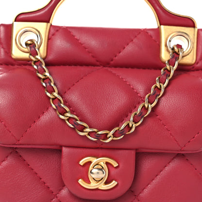 Chanel Calfskin Quilted Lady Handle Flap Card Holder With Chain Dark Pink 8 of 14