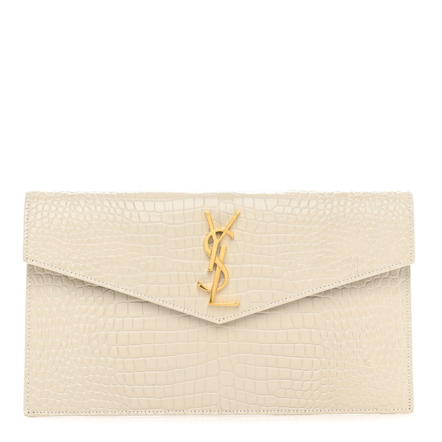 Calfskin Crocodile Embossed Uptown Monogram Pouch Crema Soft