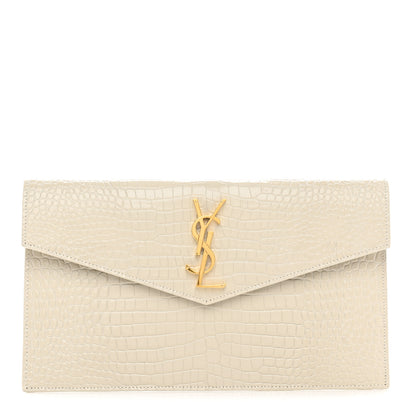 Saint Laurent Calfskin Crocodile Embossed Uptown Monogram Pouch Crema Soft 1 of 8