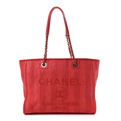 Chanel Mixed Fibers Striped Small Deauville Tote Red 1 of 10