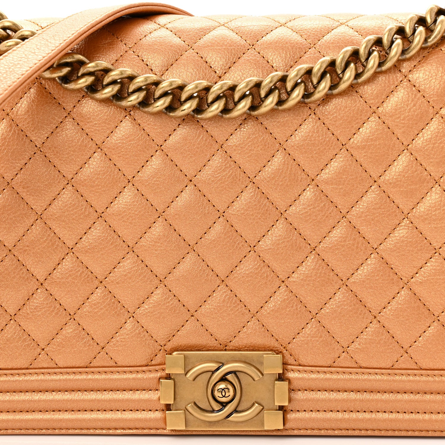 Chanel Metallic Calfskin Quilted New Medium Boy Flap Dark Gold 14 of 19