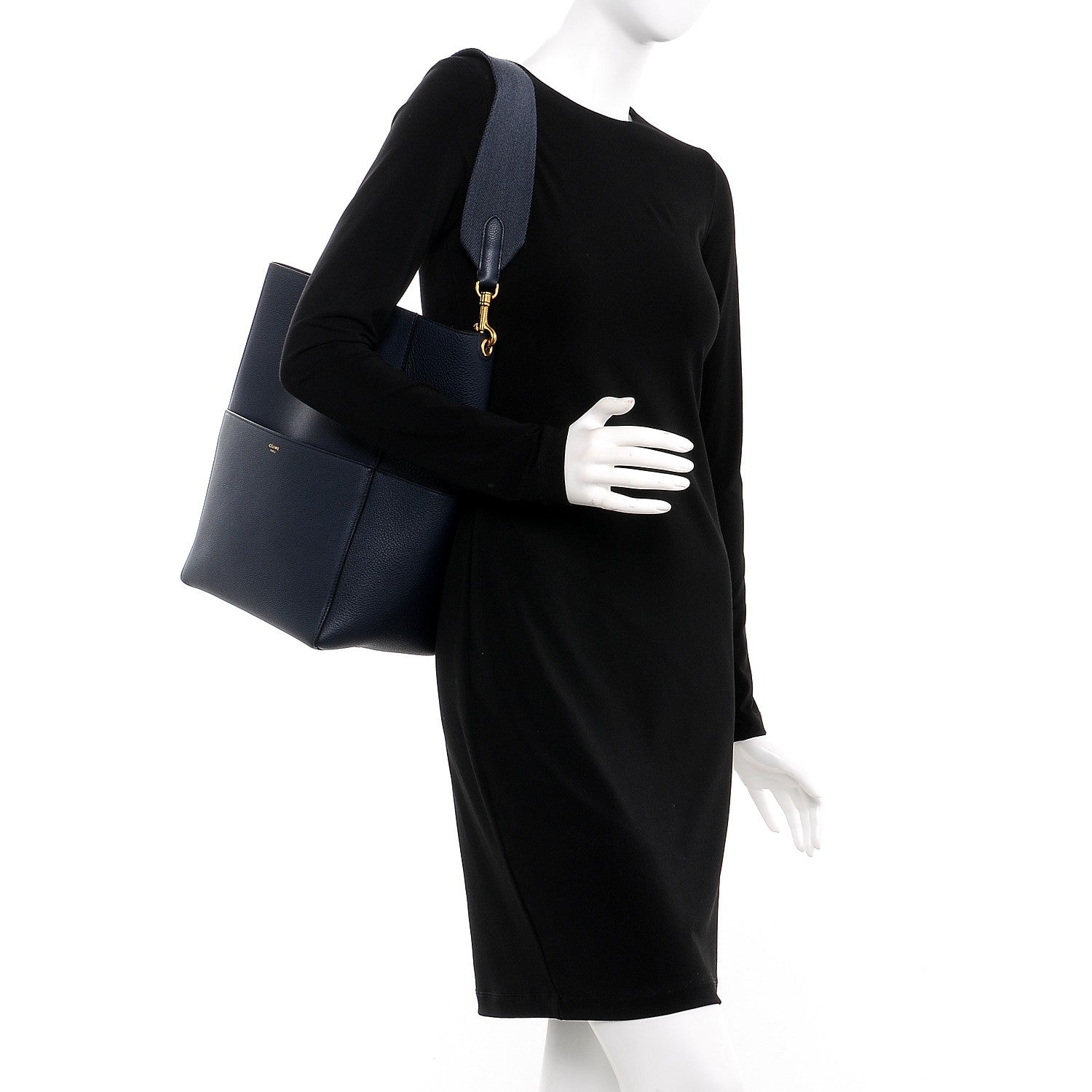 Celine Soft Grained Calfskin Sangle Bucket Bag Navy Blue 2 of 8