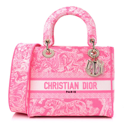 Christian Dior Canvas Toile De Jouy Reverse Embroidered Medium Lady D-Lite Fluorescent Pink 1 of 9