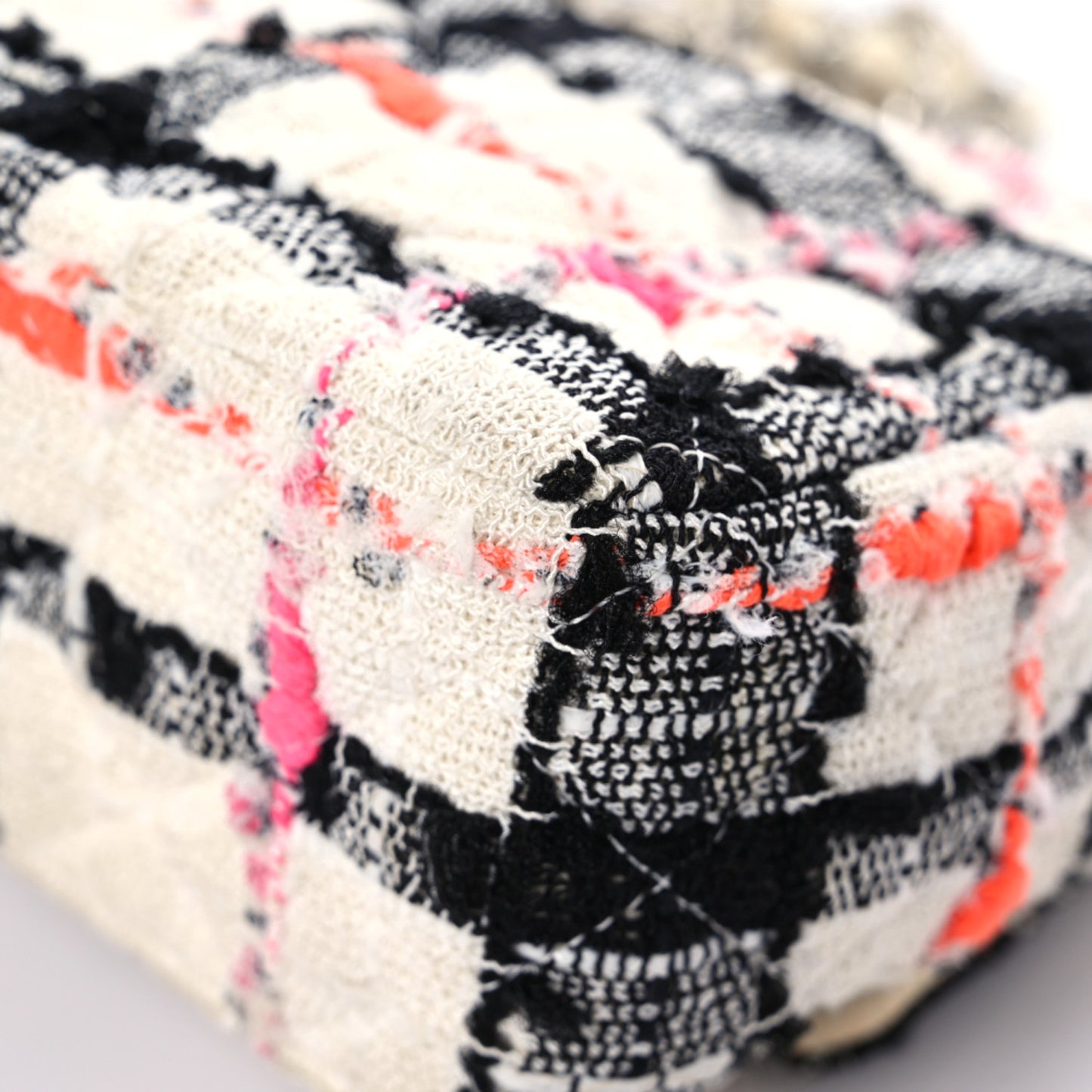 Tweed Quilted Mini Rectangular Flap Black White Pink