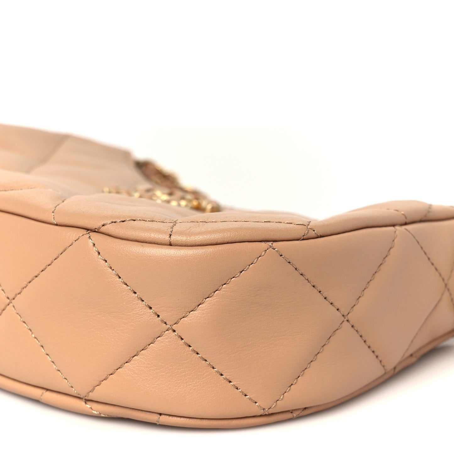 Aged Calfskin Quilted Small Chanel 19 Hobo  Beige