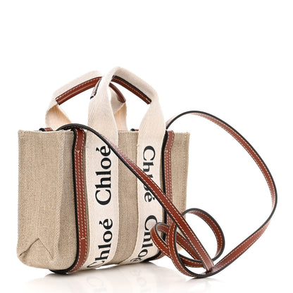 Chloe Cotton Calfskin Mini Woody Ribbon Tote White Brown 2 of 9