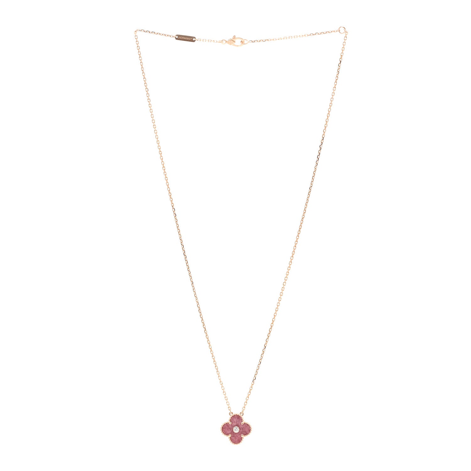 Van Cleef & Arpels 18K Rose Gold Diamond Rhodonite Vintage Alhambra Pendant Necklace 3 of 6