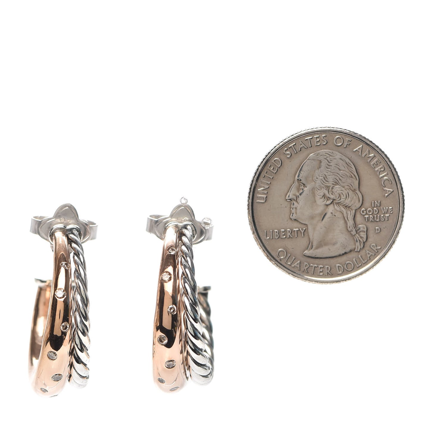 Sterling Silver Bronze Diamond Pure Form Mixed Metal Hoop Earrings